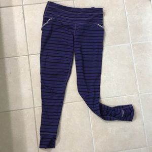 Athleta Relay purple striped workout leggings